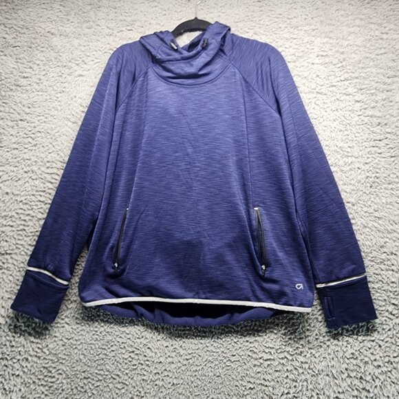 Gap Fit Shirt Womens XL Indigo Blue Orbit Fleece Pullover Hoodie Zip Pockets - Picture 1 of 11